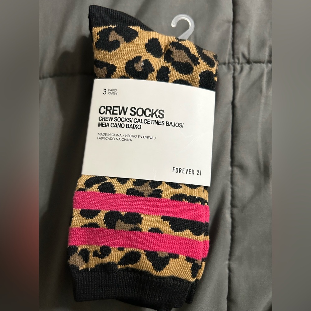 Forever 21 Crew Socks - Leopard, Black, And Striped Pattern Size-One Size